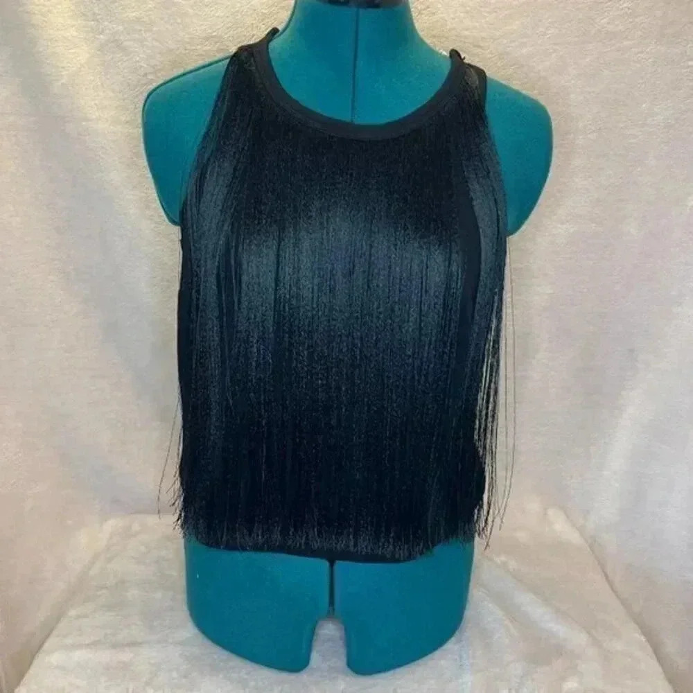 Black Fring Sleeveless Top Size XS NWT